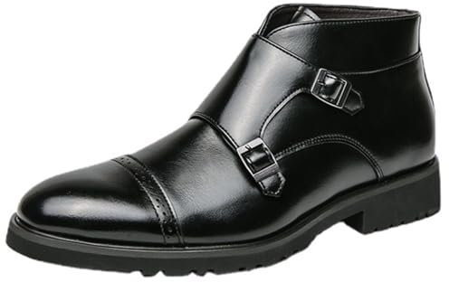 ANUFER Hombre Elegante Doble Hebilla Monje Botines Puntera Puntiaguda Negocio Zapatos de Vestir Negro SD5A1110 EU44