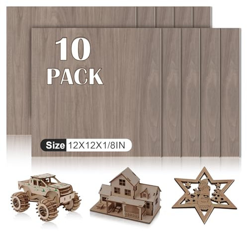 Lot de 10 feuilles de contreplaqué en noyer 30,5 x 30,5 x 0,3 cm, contreplaqué de 3 mm pour découpe et gravure laser, bois brut pour travaux manuels, combustion du bois, modèles architecturaux.