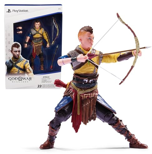 PlayStation God of War Ragnarok, 6” Atreus Action Figure with 4 Accessories, The Shapes Collection, for PS5 Fans & Collectors Ages 17+
