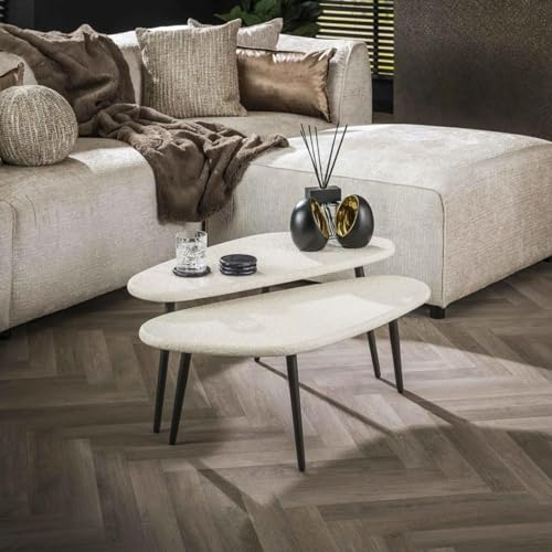 RINGO-Living Couchtisch 2er Set aus Marmor in Weiß - Vintage Beistelltisch Weiss für Dein Bett - Marmor Sofa Ablage für Getränke & Deko - Couch Tisch Set für Dein Wohnzimmer & Schlafzimmer