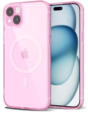 Svanove for iPhone 15 Plus Case Clear Compatible with Magsafe, Transparent Magnetic Magnet Mag Case, Cute Slim Thin Silicone Grip & Shockproof Camera Cover Drop Protection Bumper, Light Pink