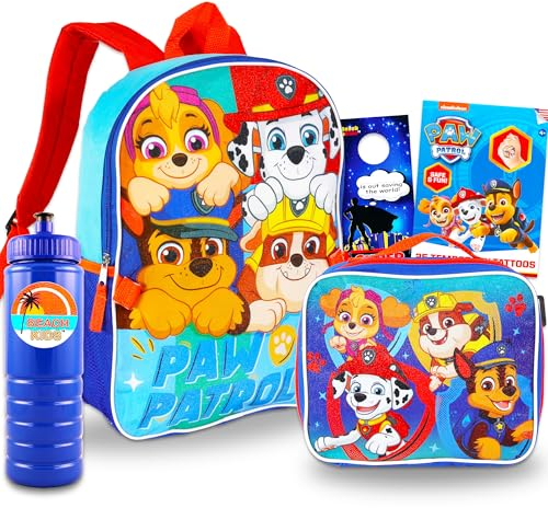Paw Patrol Rucksack mit Brotdose – Paket mit 40,6 cm Rucksack, Lunchbox, Wasserflasche, Tattoos, mehr Rucksack für Kinder, Mehrfarbig, Paw Patrol Backpack for Girls, Paw Patrol Rucksack, Paw Patrol