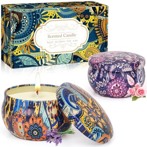 Scented Candles Gift Set, Aromatherapy Candles Gifts for Women, 2 Pack Soy Candles Small Gift Set, Presents for Mum,Christmas Gifts for Women,Perfect for Birthday,Anniversary,Thanksgiving,Bath,Yoga