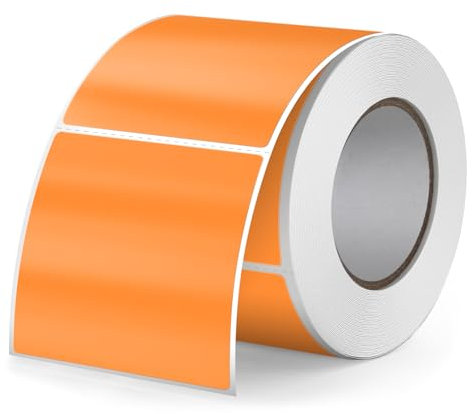 FINDAT Orange Thermo-Etiketten 50 x 50 mm Vinyl Rolle Selbstklebende Thermo-Aufkleber Wasserdichtes Quadratische Drucker-Etiketten für Büro DIY Design Barcode Versand 500 Stück Orange