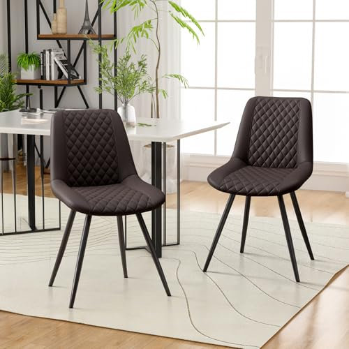 Hawthyhome Esszimmerstühle 2er Set Kunstleder Küchenstuhl Polsterstuhl gepolstert für Wohnzimmer Schlafzimmer Küche mit Rückenlehne, Dunkelbraun
