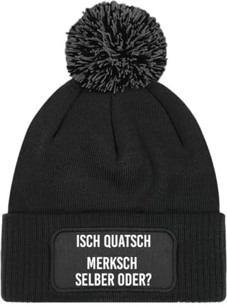 Prozente Momente Merksch selber oder – Beanie mit Bommel | Strickmütze | Wollmütze | Beanie mit Druck | lustige Sprüche | Apres-Ski | Winter | Schwarz