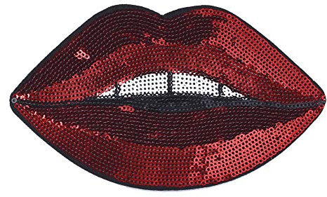 CABODYALS 5 Stück 161mm Rote Lippen Patches Glitzernde Pailletten Mund Patch Mundaufnäher Glitzer Bestickte Kussmund Punk Reparatur Applikation für Aufnähen Nähen Herstellen von Kleidun Jeans Hüte