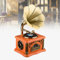 Retro Bluetooth Speaker & Music Player with FM Radio,Gramophone Shape, Home Ornaments Made of Copper and Solid Wood, Supports U Disk Input,Orange