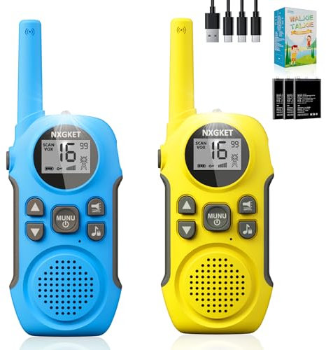 NXGKET Walkie Talkie Kinder Erwachsene Aufladbar,Walki Talki 2er Set mit Li-Ion Akku,Vox,3km Reichweite Funkgerät Geschenk Mädchen Jungen 3-12 Jahre,Spielzeug Walky Talky für Freien, Camping, Wandern