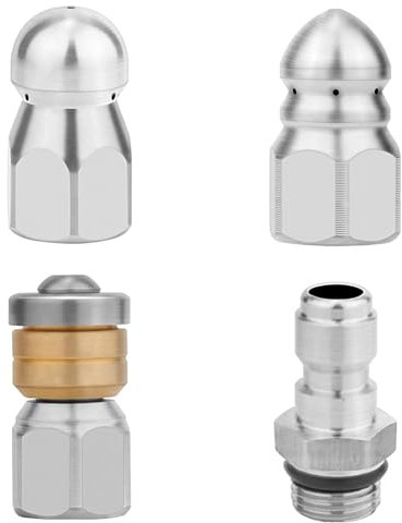 Raheem 4pcs Jet Nozzle with NPT 1/4 Inch Quick Connect for Karcher Drain Cleaning Kit - Stainless Steel Sewer Jetter Nozzles