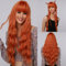 CGVG Orange Lange Lockige Gewellte Perücke mit Pony für Damen Natürliche Synthetische Hitzebeständige Perücke für Party tägliche Tragen Fasching Halloween (Orange-2)
