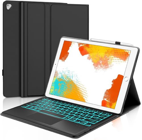 JADEMALL Étui Clavier avec Trackpad pour iPad Pro 12.9 2017/2015 (1ère/2ème Génération), AZERTY Clavier Rétro-éclairé Bluetooth Amovible avec Pavé Tactile pour iPad Pro 12.9 2017/2015, Noir