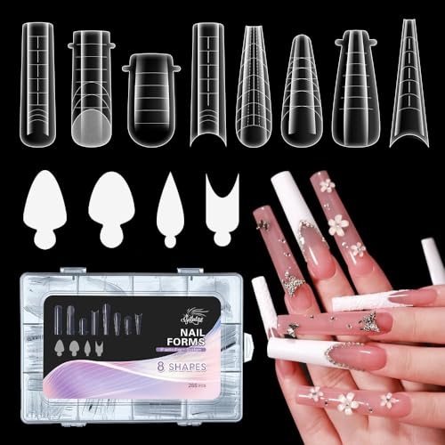 Nail Dual Forms for Poly Gel, 288PCS French Nail Forms, 8 Shapes, 12 Sizes Clear Poly Gel Nail Molds for DIY Nails Extension Kit for Salon-Quality Manicures at Home