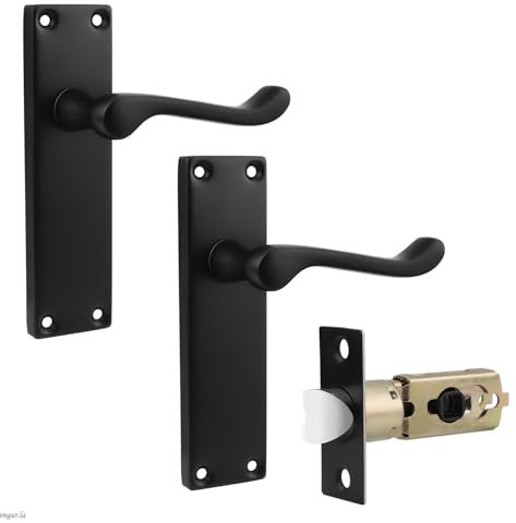 Probrico Matte Black Door Handles Internal with Adjustable Mortice Door Latch(45mm/57mm),Victorian Scroll Door Handles Set Door Handles for Interior Doors,1 Pack