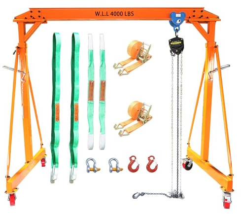 Adjustable Gantry Crane with Hoist and Trolley 4000 LBS, Overall Height Adjustable 7.78~11.04 FT, Shop Crane 2T Hoist Garage Crane