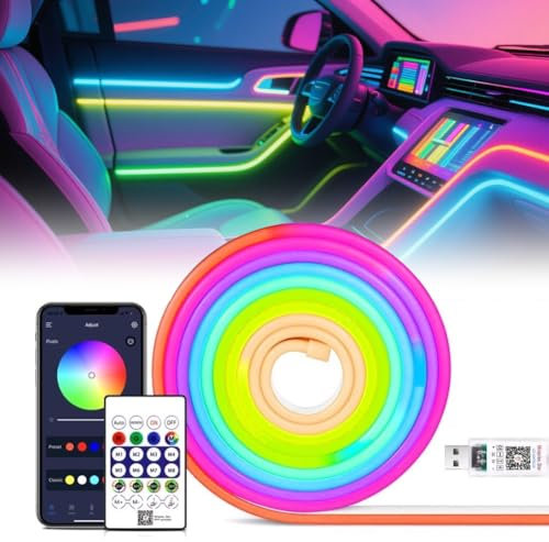 2m RGB Neon Led Strip, IP67 Wasserdicht Flexible Streifen mit App-steuerung und Fernbedienung, DIY-Formen, Musik Sync, Farbwechsel LED Lichterkette für Party, Wohnzimmer, Raum und Außendekoration