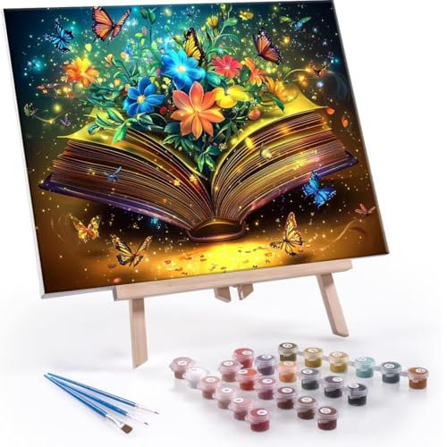 Peinture par Numéros Adulte Le livre magique, DIY kits de Peinture au Numéro Adulte, Numéro d'art Enfant avec Pinceaux Peintures Acryliques, Décorationr pour la Maison 30x40cm (Sans Cadre) T717