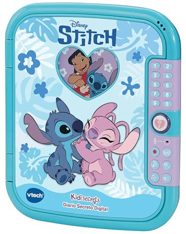 VTech - KidiSecrets Diario Secreto de Stitch, Juguetes Electrónicos Niños +5 Años, Código 4 Dígitos, Grabación y Efectos de Voz, Libreta A6 y Compartimento Secreto, Versión ESP