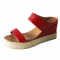Generisch Sandales à talons hauts pour femme - Pantoufles d'été tissées à plateforme - Sandales tendance pour femme - Sandales élégantes et chics - Paille tissée simple - Semelle épaisse, rouge, 36 EU