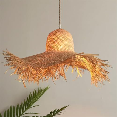 ENXING Suspension Bohême Salle à Manger Lustres Grande Lampe Chapeau de Paille 52cm Unique Café Boutique Luminaires Décoration en Osier Côtier Suspension Abat-Jour pour Cuisine Hall Chambre Couloir