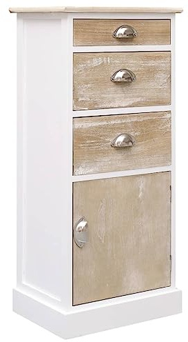 LVHUIDEH Kommode mit 3 Schubladen und 1 Tür - Sideboard - Beistellschrank für Wohnzimmer Flur Schlafzimmer, Dauerhaft, 38 x 28 x 86 cm, Paulownia-Holz