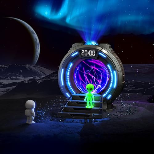 Gemmac Galaxy Bluetooth-Lautsprecher-Projektor mit Plasmakugel, Nachtlicht für Kinder mit Aurora Nordlicht und Weißem Rauschen, Weltraum-Lichtprojektor für die Schlafzimmerdekoration und Als Geschenk