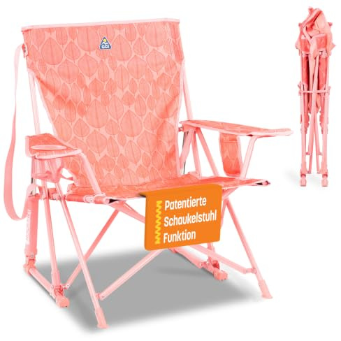 GCI Outdoor Kickback Rocker – Faltbarer Campingstuhl mit Schaukelfunktion | Tiefe Relax-Sitzposition – bis 130kg belastbar - Tragegurt, Getränke- & Handyhalter – Soft Pink