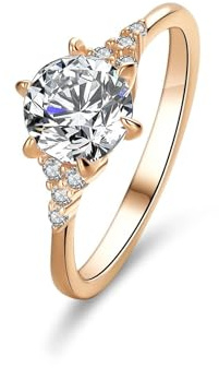 Skcess 18K Roségold Engagement Ring, Ring Damen 6.5mm Moissanit Weiß 1ct Größe 65 (20.7)