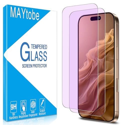 MAYtobe 2 Pack Anti-Blue Light Screen Protector for iPhone 16 Pro Max | Tempered Glass Eye Protection, Ultra Resistant, Touch Sensitive, Case Friendly, No Bubbles