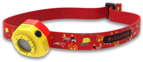 Ledlenser KIDLED4R Kinder Akku-LED-Stirnlampe, 25g, IP44, Feuerwehrmann | Automatische Abschaltung, 5 Leuchtmodi, Weiß-, Rot- & Blaulicht, inkl. Rucksackclip, für Camping, wiederaufladbar