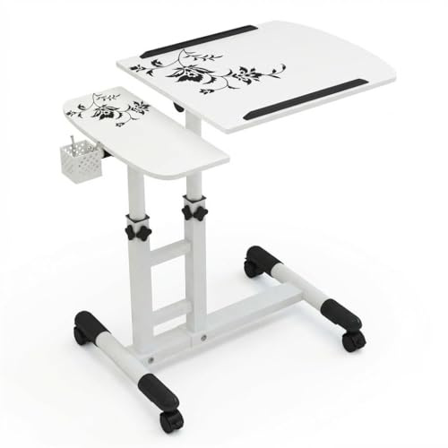 Aptliton Adjustable Rolling Laptop Stand 68Cm, Mobile Side Table with Wheels, Height Adjustable Tilt Overbed Table for Sofa Living Room Bedroom, Tattoo Workstation Trolley (68x40x90Cm)