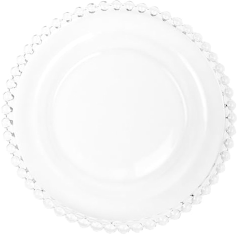 HOMSFOU Assiette en Verre 10 Pouces Bord Perlée, Vaisselle Ménagère Transparente pour Salade, Fruits et Dessert, Plaque Alimentaire Élégante et Polyvalente Cuisine et Repas