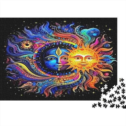 Rompecabezas de cartón reciclado de sol y Luna, desafiante y divertido, Con cara de sol y Luna, colorido, para adultos y familias, 52 x 38 cm (1000 piezas)