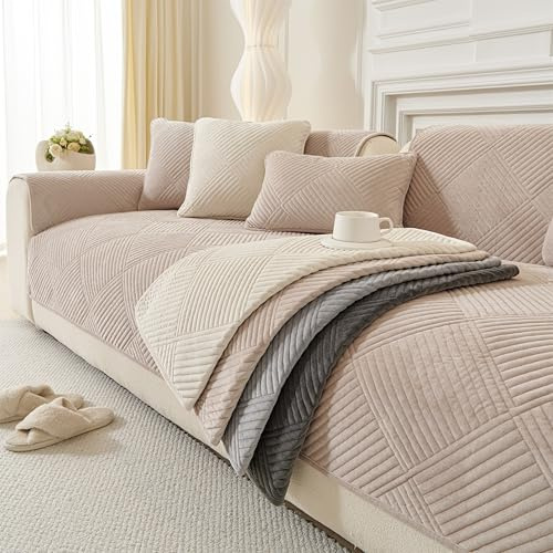 Furnestorica Sofabezug Vollschutz rutschfest & Waschbar 1/2/3/4 Sitze, Universal Non-Slip L-Förmige U-Ecke Großes Sofa Bezug Khaki 70 * 180cm
