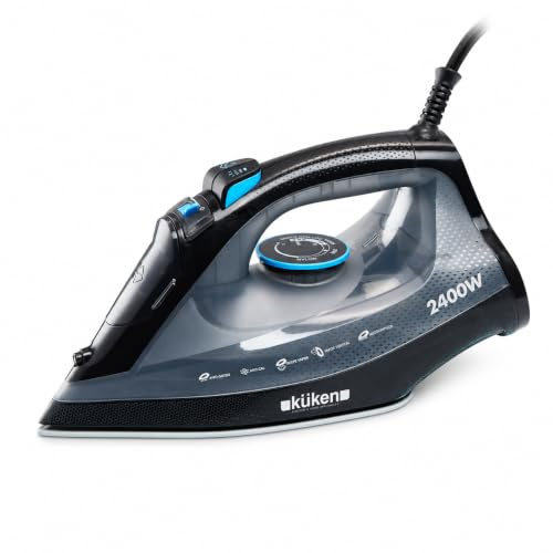 KUKEN Plancha Vapor 2400W Con Suela Cerámica, Plancha De Vapor Con Golpe De Vapor 140 G/Min, Vapor Vertical, Autoapagado Y Sistema Antical, Plancha Ropa Profesional Con Autolimpieza