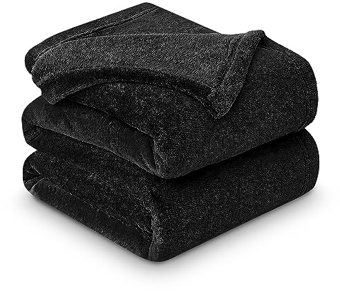 Gaveno Cavailia Super Soft Faux Fur Fleece Plain Throw Blanket, Black, King, 200 x 240 cm
