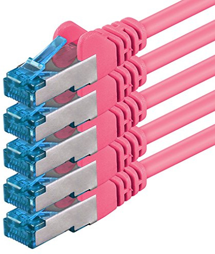 1aTTack.de CAT6 Gigabit LAN-Kabel - 5x 0,5m 1000 Mbit/s - RJ45 magenta | 1m 2m 3m 5m 10m, Hochgeschwindigkeit RJ45, geschirmtes Ethernet-Kabel für Gaming, Modem, Router, PC und Switch