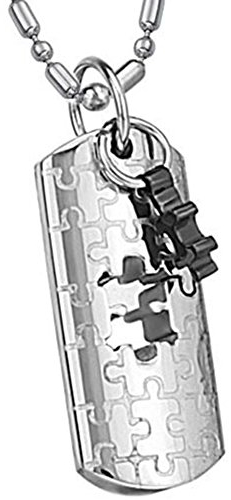 JewelryWe Schmuck Edelstahl Puzzle Herren Anhänger mit Halskette Kette, Farbe Silber Schwarz, mit Geschenk Tüte