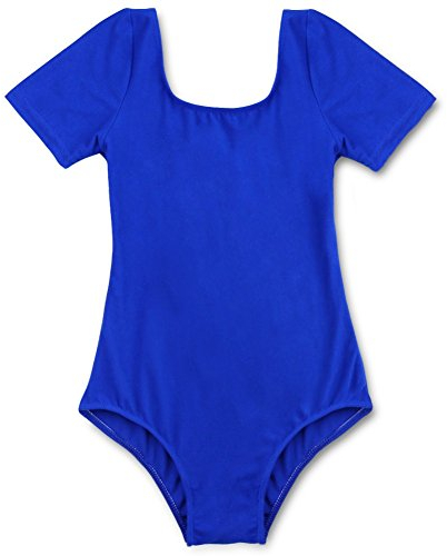 FEESHOW Mädchen Ballett Trikot Einteiler Ballettbekleidung Tanzbody Turnanzug Leotard Bodysuit Kurzarm für Training Performance Dunkelblau 140