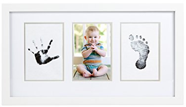 Pearhead Babyprints Newborn Baby Handprint, Footprint Photo Frame Kit, Christening or Baptism Gift for Little One, White