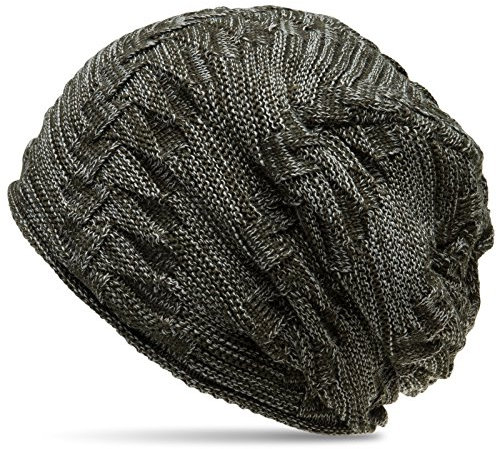 Caspar MU154 gefütterte Feinstrick Beanie Mütze mit stylischem Flecht Muster, Farbe:olivgrün/grau, Größe:One Size