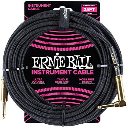 Ernie Ball 25 ft Braided Straight / Angle Instrument Cable - Black