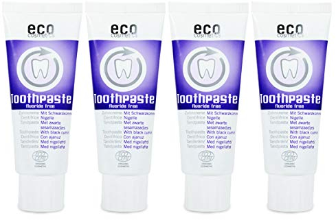 ECO COSMETICS Schwarzkümmel Zahncreme (4 x 75 ml), Bio Zahnpasta, Vegan, Fluoridfrei, Naturkosmetik
