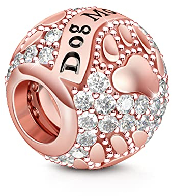 GNOCE Rose Gold Charm Graviert mit Hund Mom 925 Sterling Silber Liebe Mich, Liebe Meinen Hund Perlen Charms mit Zirkonia für Armbänder Halsketten (Hund Mutter)
