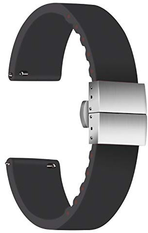 ULLCHRO Unisex Kautschuk Armband mit Edelstahl Silber Faltschließe 20mm, Schwarz