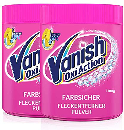 Vanish Oxi Action Pulver Pink – Fleckenentferner Pulver ohne Chlor – Zum Waschen, Vorbehandeln und Einweichen bunter Wäsche – 2 x 1,1 kg