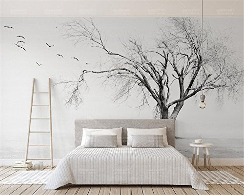 BHXIAOBAOZI Tapeten,Fototapete,3D Hintergrundbild Schwarz Und Weiß Baum Vogel Künstlerisches Konzept Nordic 3D Wallpaper Für Wohnzimmer Tv Hintergrund Schlafzimmer Wand Dekoration 360Cm(W)×230Cm(H)