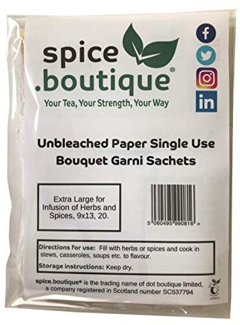 .boutique Sacchetti monouso per bouquet di garni, erbe e spezie, carta biodegradabile non sbiancata (13 x 9 cm). 20