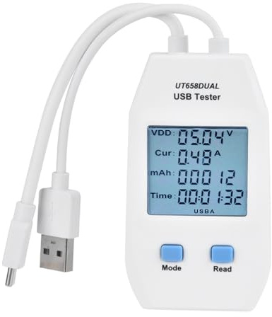Tester USB digitale LCD, rilevatore di amperometro voltmetro mini USB, multimetro di monitoraggio della tensione di corrente (UT658 Dual)