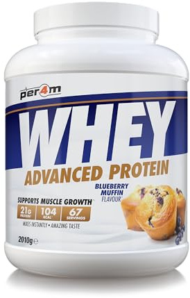 Per4m Whey Protein, Molkenprotein mit vollem Aminosäureprofil, unterstützt Muskelaufbau & Regeneration, reich an essentiellen Aminosäuren, für Sportler täglich nach dem Training – Blaubeere – 2010g
